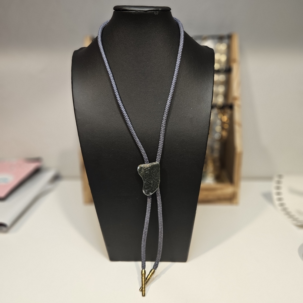 Blue Rope Bolo Tie Gemstone Slab Necklace Men's Women's Unisex